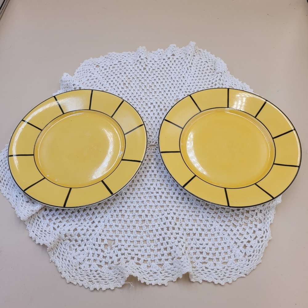 Vintage ZS and Co Scherzer Bavaria Dessert Plates Yellow Black‎ Geometric 7.5 in